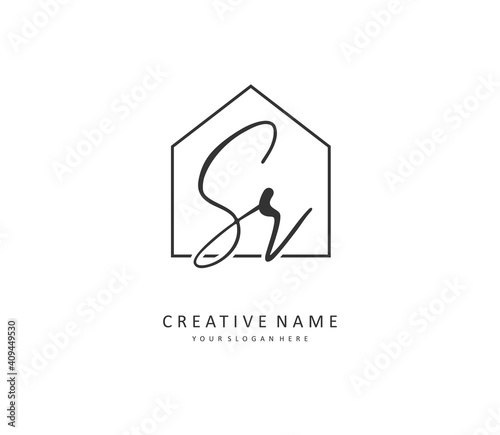 SR Initial letter handwriting and signature logo. A concept handwriting initial logo with template element.