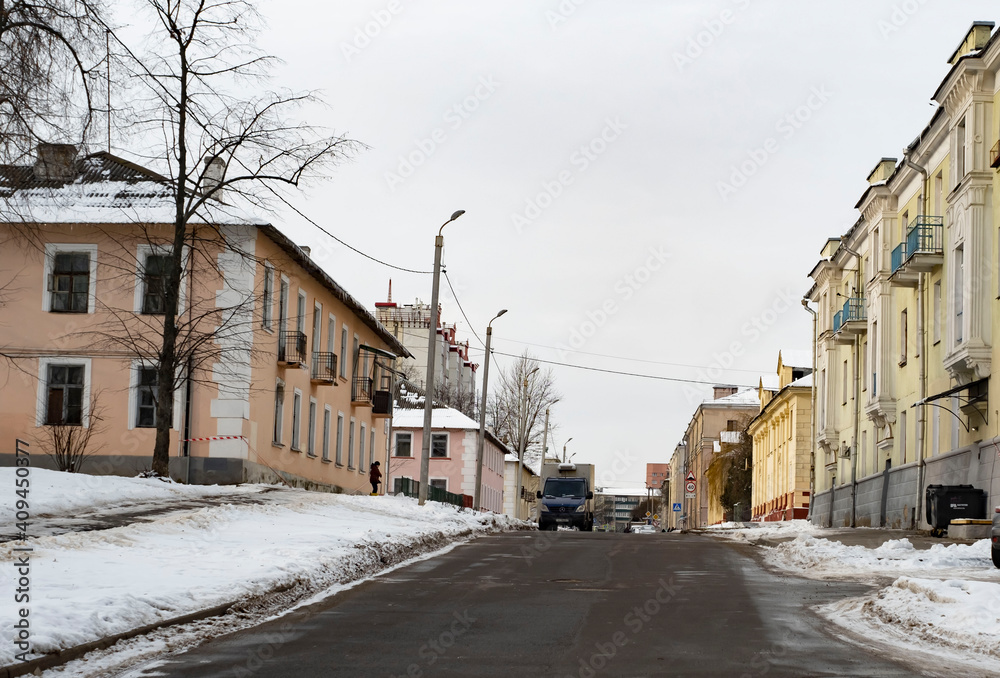street in the town in winter