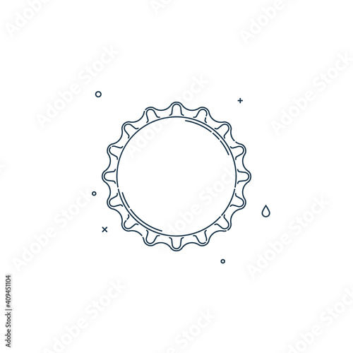 Flat illustration with a bottle cap on a white background. Isolated element. Line art design. Top view. Outline a single drink object