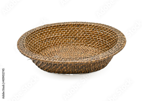 vintage cane basket with isolated white back ground full depth of field
