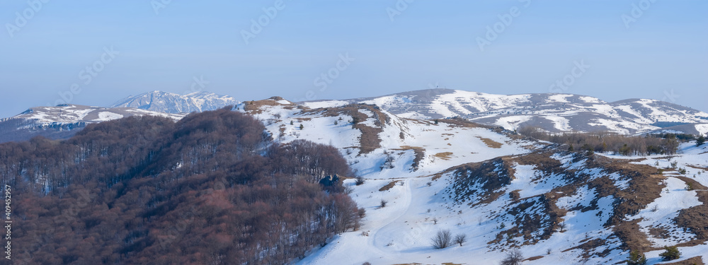 mountain plateau in a snow, natural mountain landscape