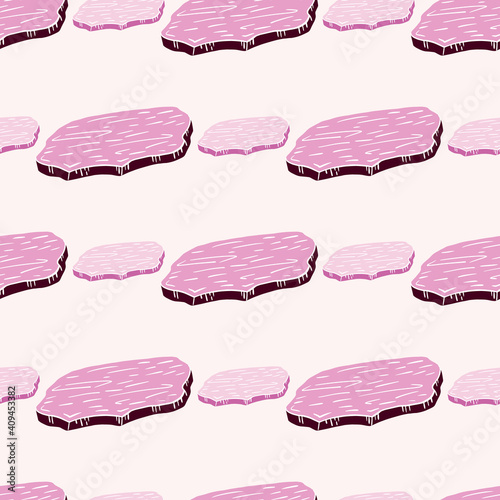 Isolated seamless pattern with pink colored ice floe cartoon print. White background. Winter abstract backdrop.
