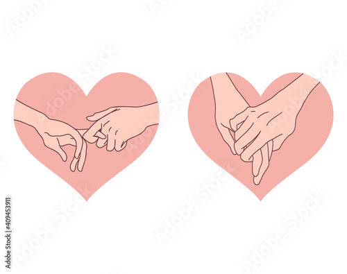 Couple holding hands. Relationship between people.Saint Valentine's day vector set.Support between people. Pink heart on white  background. 