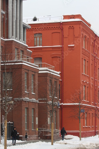 red brick building, Travel photos are very interesting, I'm an Architect by profession. Photo of the Russian Presidential Academy of National Economy in Moscow Russia during the winter months.