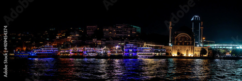 Photography View of Istanbul at night from a cruise along the Bosphorus and Golden Horn, Tur