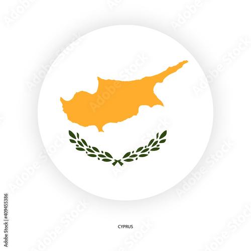 Cyprus button flag with shadow on white background. Cyprus circle flag with white border.