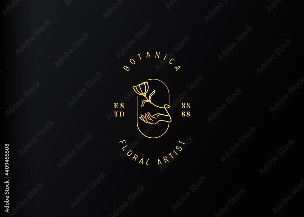 Aesthetic hand botanic flower logo design template Aesthetic hand botanic flower logo design template