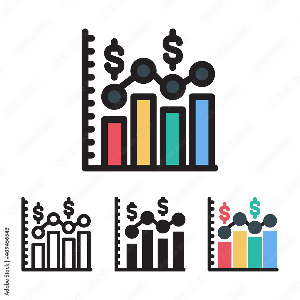 Obraz premium Line chart icon with 4 different styles. Filled, outline, glyph and line colored.