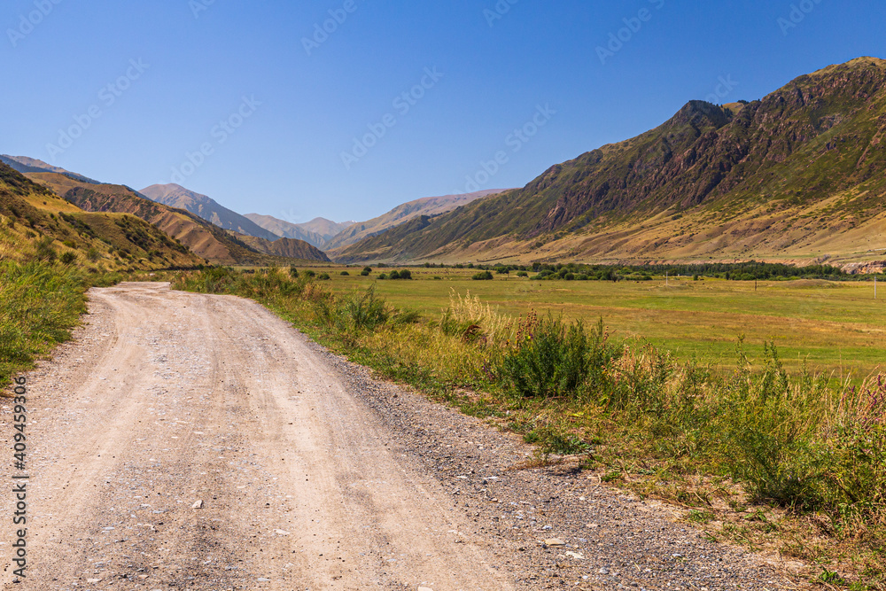 Gravel road in the mountains of Kazakhstan