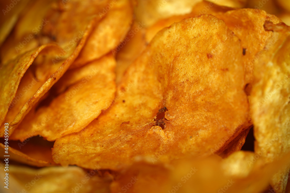 Close up shot of orange potato chips
