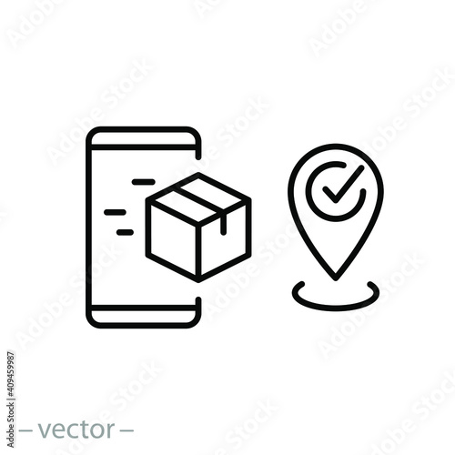 online order fast delivery icon, service shop mobile app, free package express courier, click buy and collect order, - editable stroke line vector illustration