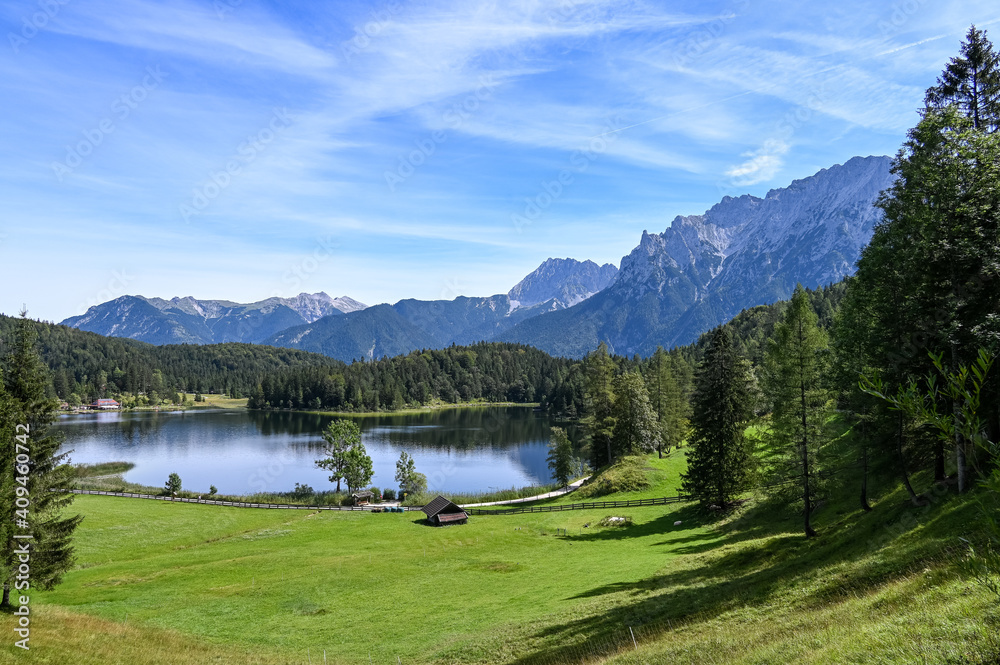 Lake Lautersee near Mittenwald in the Karwendel mountains Lake Lautersee near Mittenwald in the Karwendel mountains
