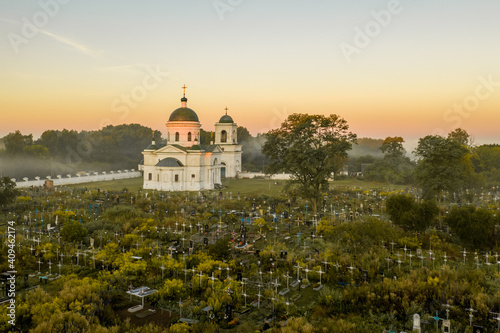 Aerial view of the St. Michael's Church in the village of Mostyshche, Chernihiv region photo