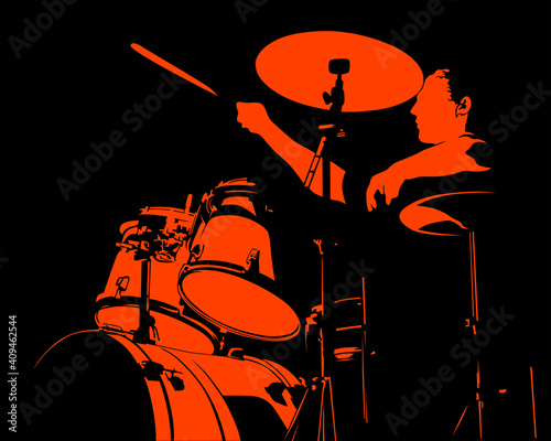 Rock band musicians on stage. Isolated silhouettes on black background