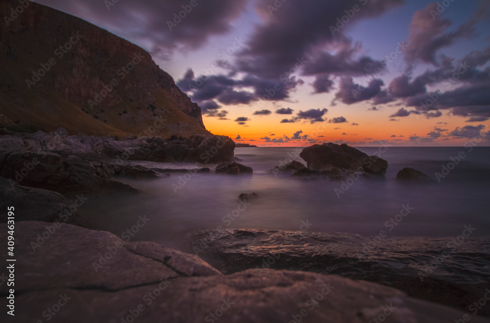 Sunset in the natural park of Capo Gallo at Sicily