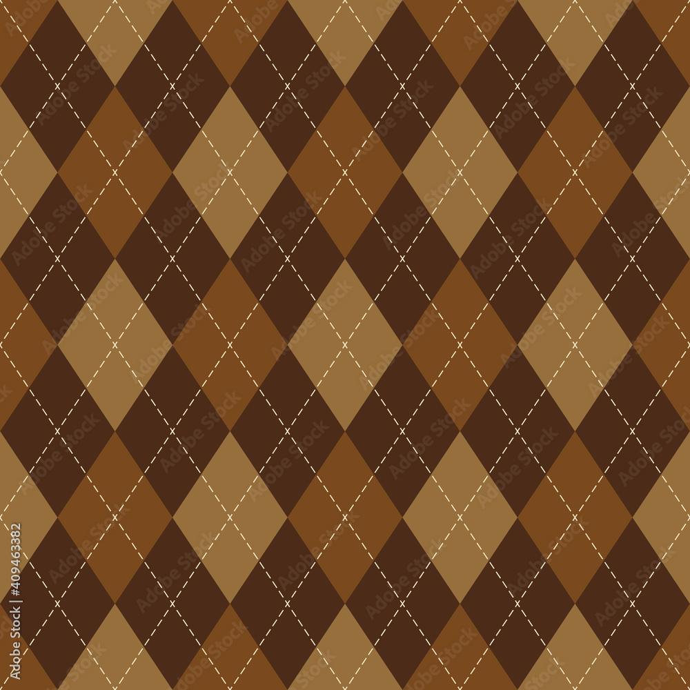 Argyle pattern autumn in brown. Traditional geometric vector argyll dark background graphic for gift wrapping, socks, sweater, jumper, wallpaper, or other modern classic fashion textile print.
