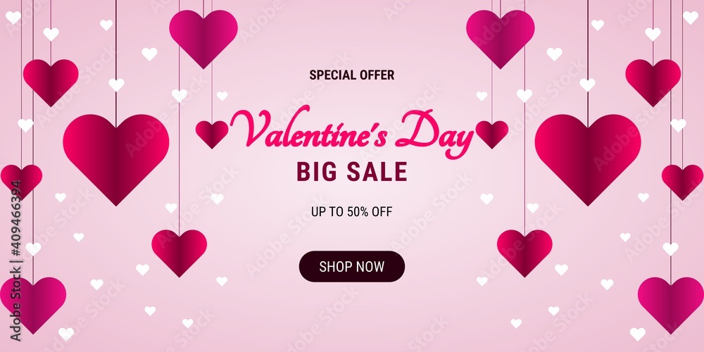 Valentine's day sale background with Heart Shape. It is suitable for use in posters, flyers, brochures, banners, advertising, etc. Vector illustration