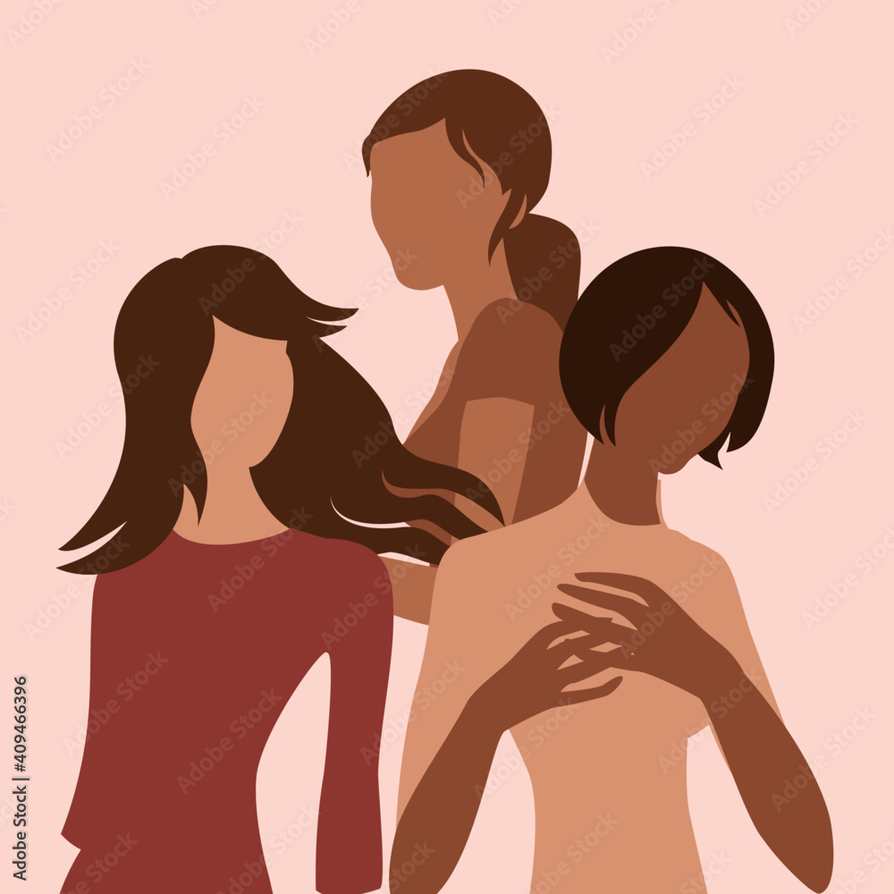 An abstract vector illustration of diverse women standing together in friendship with solidarity and sisterhood An abstract vector illustration of diverse women standing together in friendship with solidarity and sisterhood