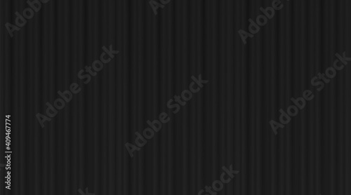 Black silk curtain. Realistic elegant dark drapery backdrop. Stage drape for cinema and theater. Hanging wavy cloth with folds. Decorative flowing texture template. Vector element for interior design