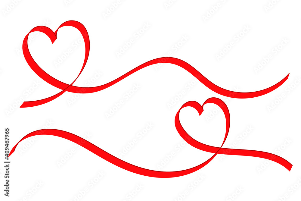 two ribbon hearts design in flat style