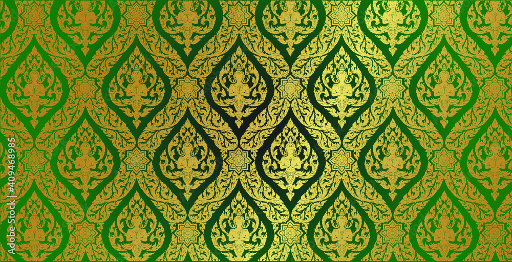 Thai pattern dark green background Premium Vector