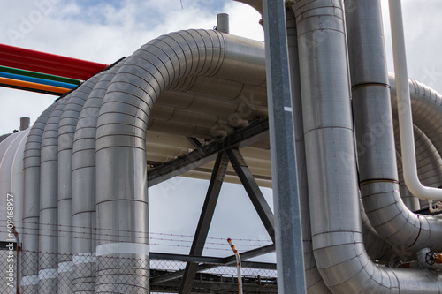 industrial plant of chemicals related to oil, gas, liquefied gas, with steel pipes