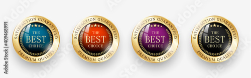 Premium quality / Best choice medals set. Realistic golden labels - badges, best choice. Realistic icons isolated on transparent background. Vector illustration EPS10