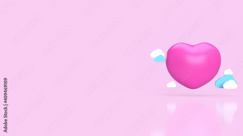 The heart and cloud  on pink background for valentine content 3d rendering