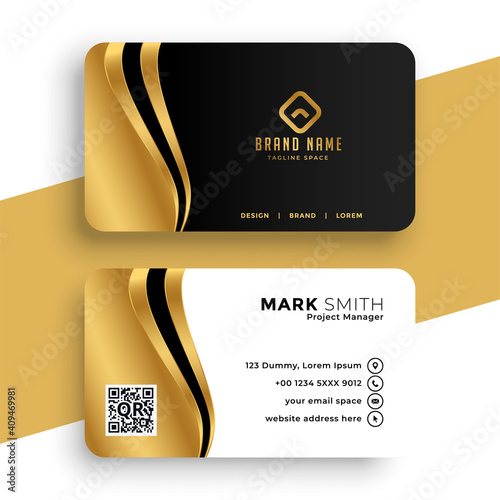 luxury business card with golden wave design