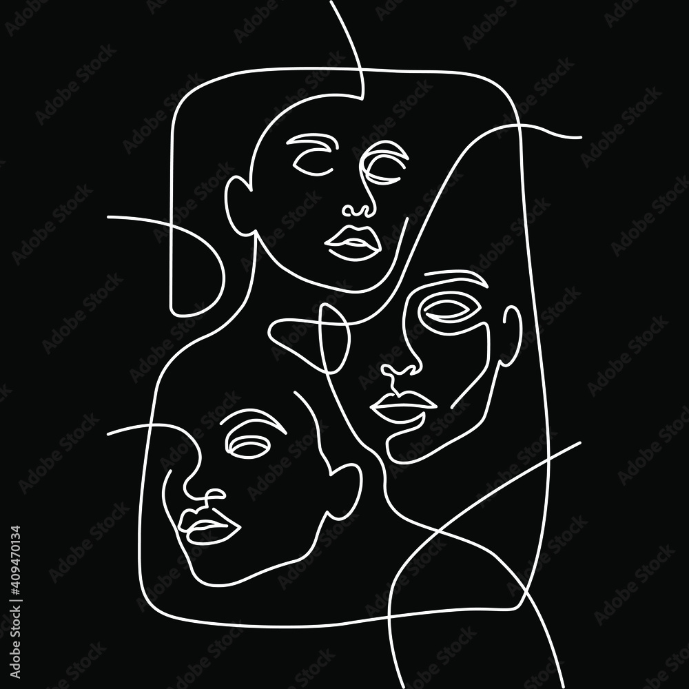 Abstract faces continuous line illustration. Minimalist face art. Black ...