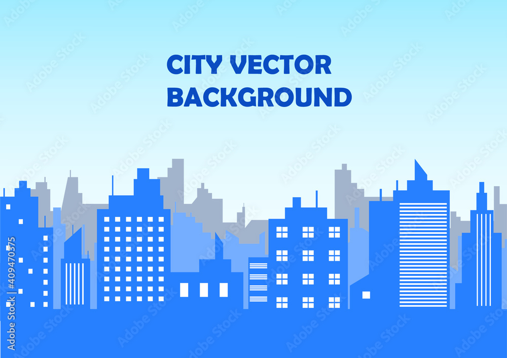 flat illustration of city building vector, skyscraper graphic blue background