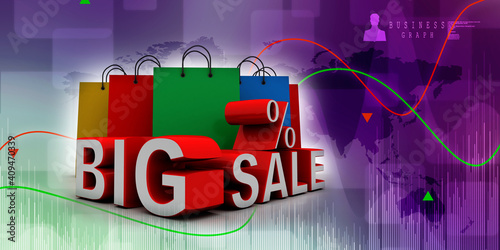 3d rendering e-shopping concept, shopping bag with SOLD text 