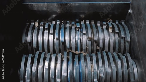 Garbage shredder. Recycling of recyclable materials. Waste paper shredding