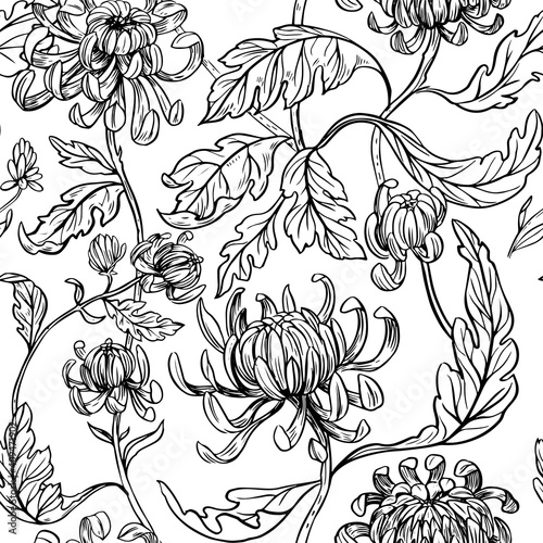Wallpaper Mural Seamless floral pattern. Chrysanthemum flowers. Vector  Torontodigital.ca