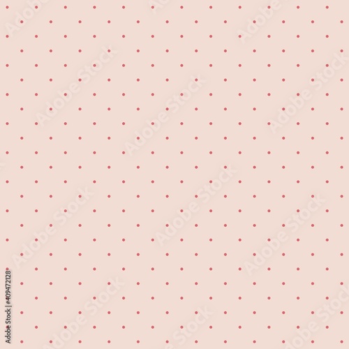 Seamless pattern red dot on a moderate pinkish cream background. The ordered arrangement of a geometric shapes. Vector illustration. Light pink graphic texture for design.