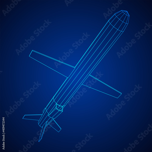 Flying supersonic cruise missile. Wireframe low poly mesh vector illustration