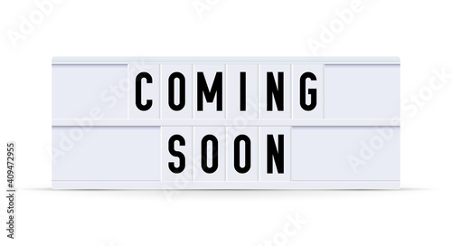 COMING SOON. Text displayed on a vintage letter board light box. Vector illustration.