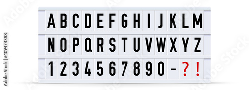 Alphabet, font displayed on a vintage letter board light box. Vector illustration.