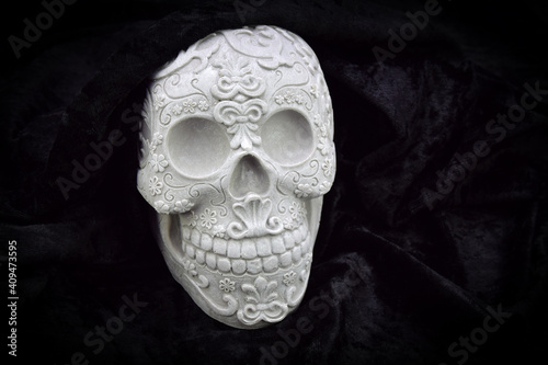 skull  on black velvet background - Halloween - Day of the death