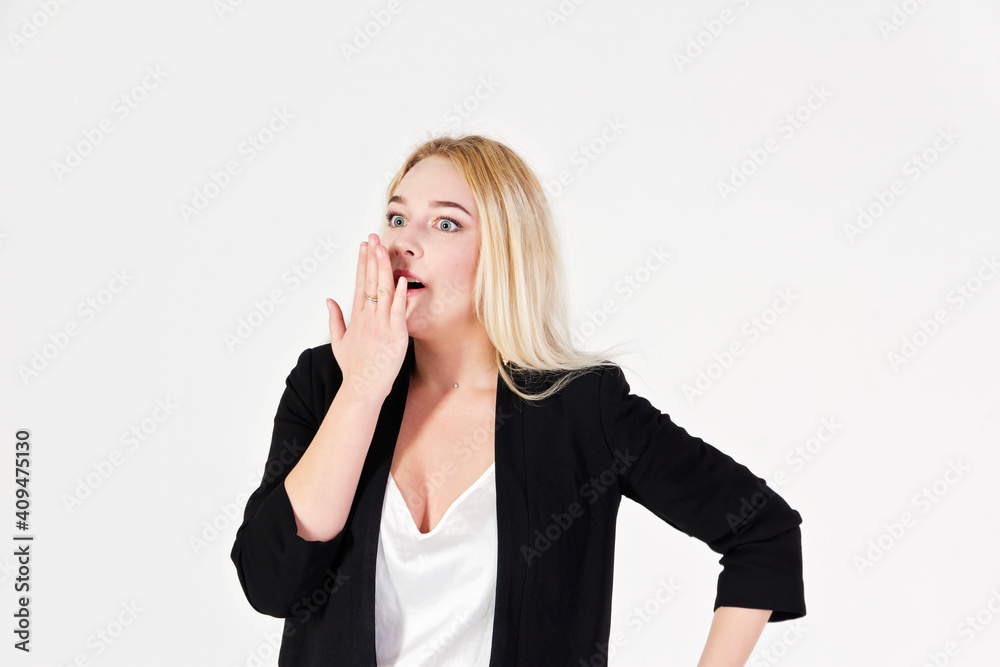 Studio portrait of blonde girl isolated on white background. Studio portrait of blonde girl isolated on white background.