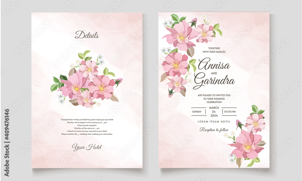  Floral wedding invitation template set with elegant  leaves Premium Vector