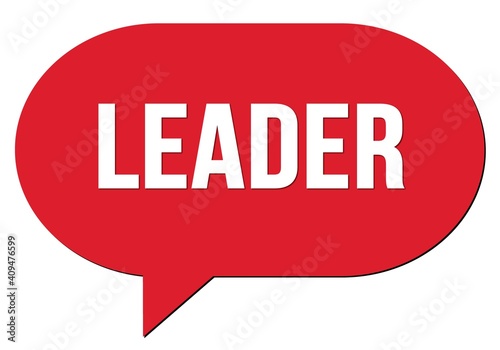 LEADER text written in a red speech bubble