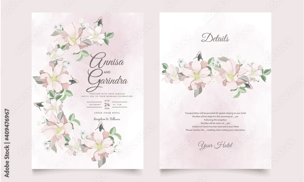  Floral wedding invitation template set with elegant  leaves Premium Vector