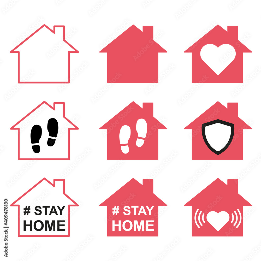 Set of stay home icon, house symbol, collection of quarantine covid virus vector illustration isolated on white background Set of stay home icon, house symbol, collection of quarantine covid virus vector illustration isolated on white background