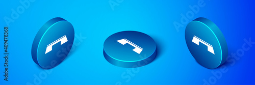 Isometric Step platform icon isolated on blue background. Blue circle button. Vector.