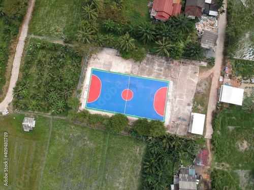 top view center field futsal center city ,sport outdoor aerial drone above the sky