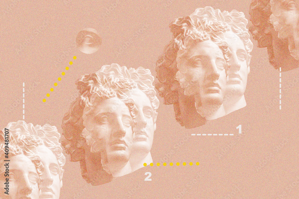Collage Apollo Art collage with antique sculpture of Apollo face and numbers ...