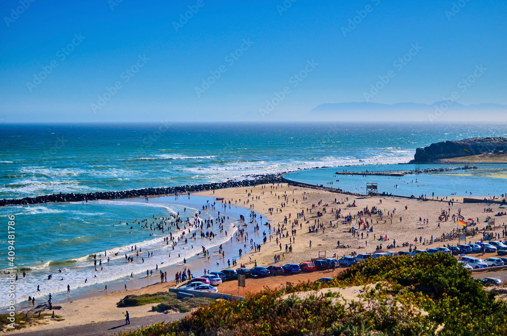 Top view of the beach in South Africa with persons and cars - Western Cape Top view of the beach in South Africa with persons and cars - Western Cape