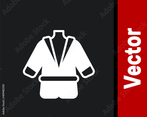 White Bathrobe icon isolated on black background. Vector.