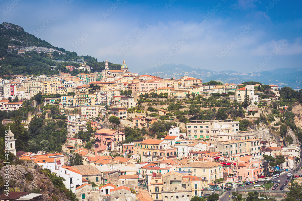 Panoramic view on Vietri sul Mare town on Amalfitan coast in Italy